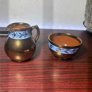 Gibson & Sons Burslem England Blue Leaf Band Copper Luster